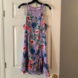 NWT! Parker nyc womens purple dress with ruffle bottom and flower detail size 12